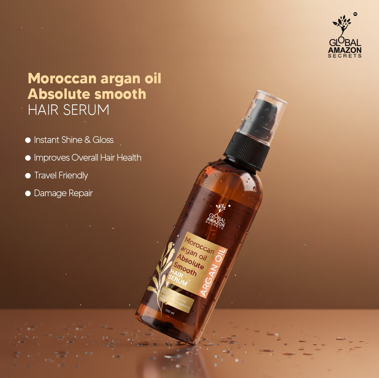 Global Amazon Secrets | Moroccan Argan oil Absolute Smooth Hair Serum 100ml