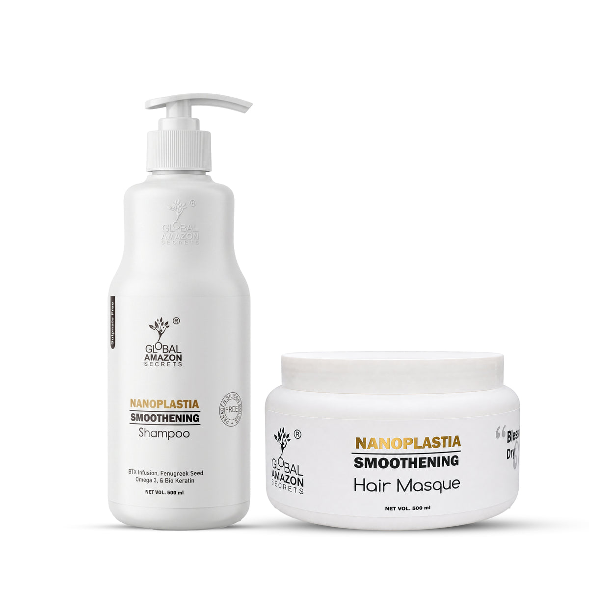 Global Amazon Secrets Nanoplastia Smoothening Shampoo and Masque 500 ml each