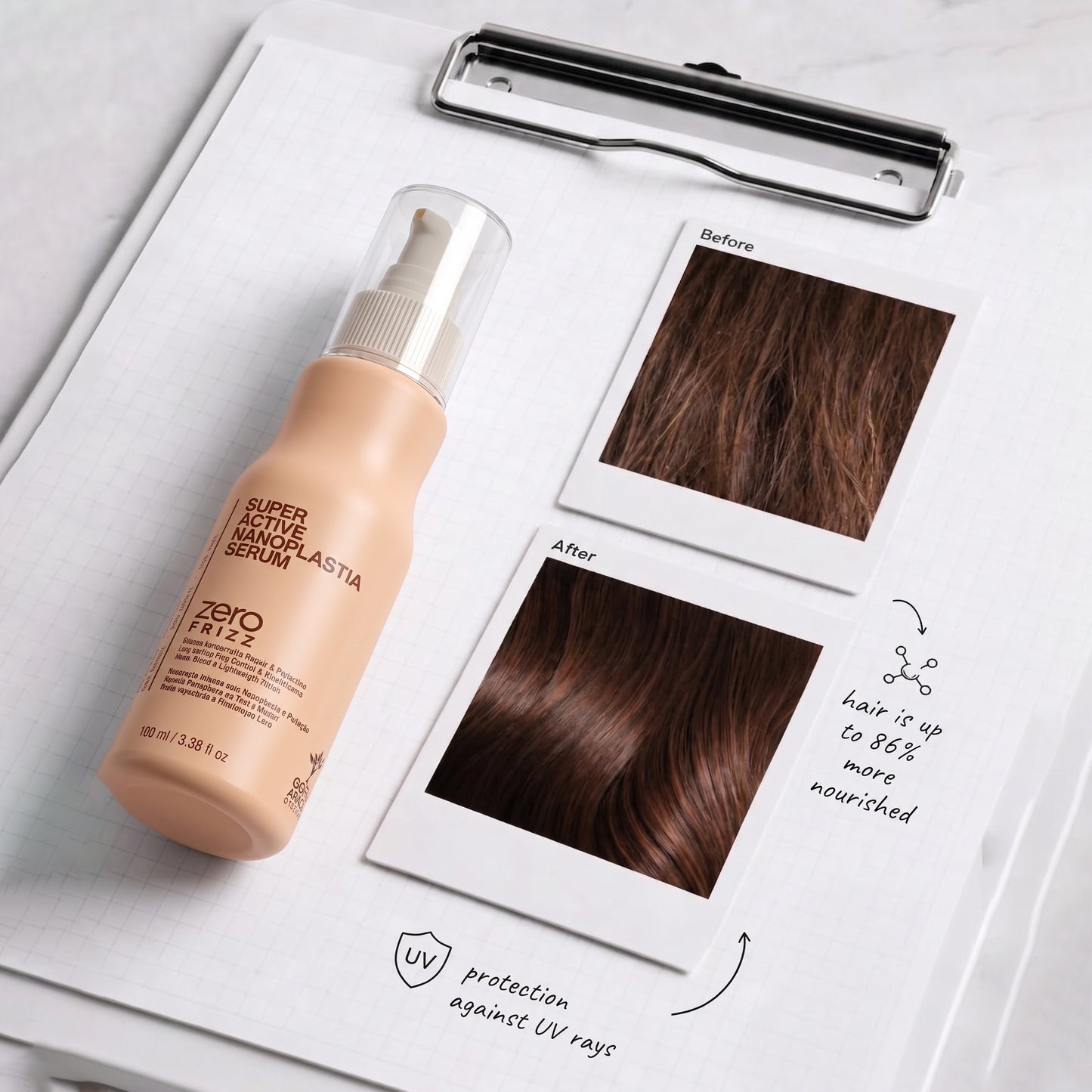 Super Active Nanoplastia Serum — Zero Frizz | Mirror Shine & Lightweight Finish | Professional Nanoplastia Leave-In Serum | 100 ml
