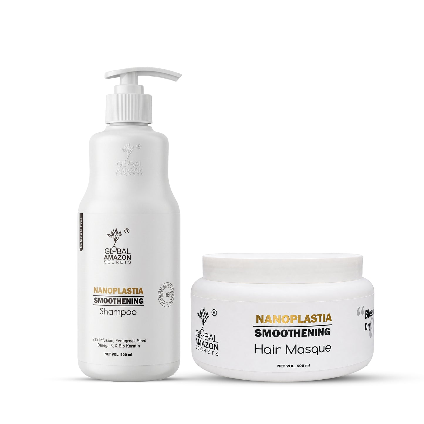 Global Amazon Secrets Nanoplastia Smoothening Shampoo and Masque 500 ml each