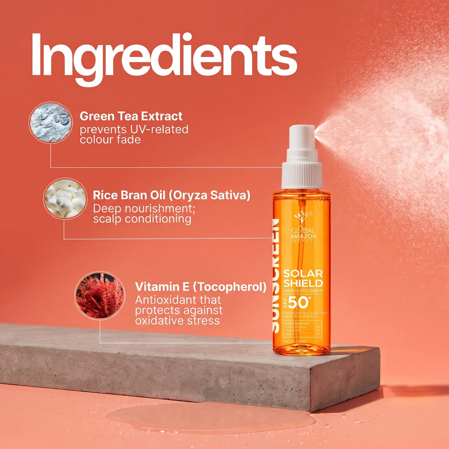 Solar Shield Hair Sunscreen SPF 50+ — Broad Spectrum UVA & UVB Protection for Hair & Scalp | Colour Protecting | 100 ml
